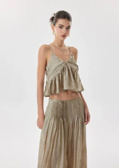 Crinkle Textured Flowy Cami Top And Wide Leg Pleated Pants Two-Piece Set -Modern Wear Shop c3c7503fb4497d0cc433fde975b2895a