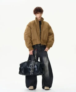 Ribbed Collar Cropped Bomber Flight Jacket -Modern Wear Shop c3e08bd1166ad06e2fa0102f0d9f794b