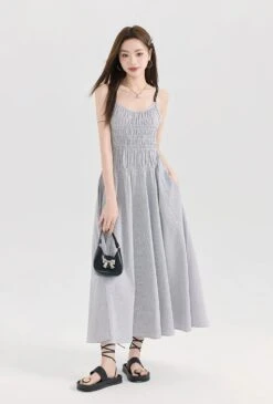 Striped Midi Sundress With Smocked Bodice And Adjustable Straps -Modern Wear Shop c41896788bf8af5772af2feb63cb6ead