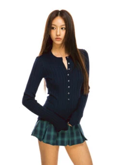 Ribbed Henley Long Sleeve Knit Top With Button Detail -Modern Wear Shop c42708fb8682d9afc8aae393ef794555