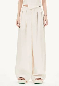 Draped Asymmetric Strapless Top And Wide Leg Pleated Pants Two-Piece Set -Modern Wear Shop c4508f4fbb2e296872f115fe4dd2b148