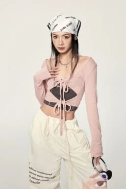 Long Sleeve Crop Top With Lace-Up Detail 37 Long Sleeve Crop Top With Lace-Up Detail -Modern Wear Shop c468ce69a9561fedee109a8f6c8bb511