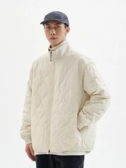 Quilted Zip-Up Jacket With Stand Collar -Modern Wear Shop c49f19bea020a9f82af40e8bd70bb34b