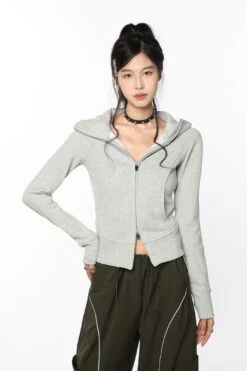 Cropped Zip-up Hoodie With Raw Hem Detail