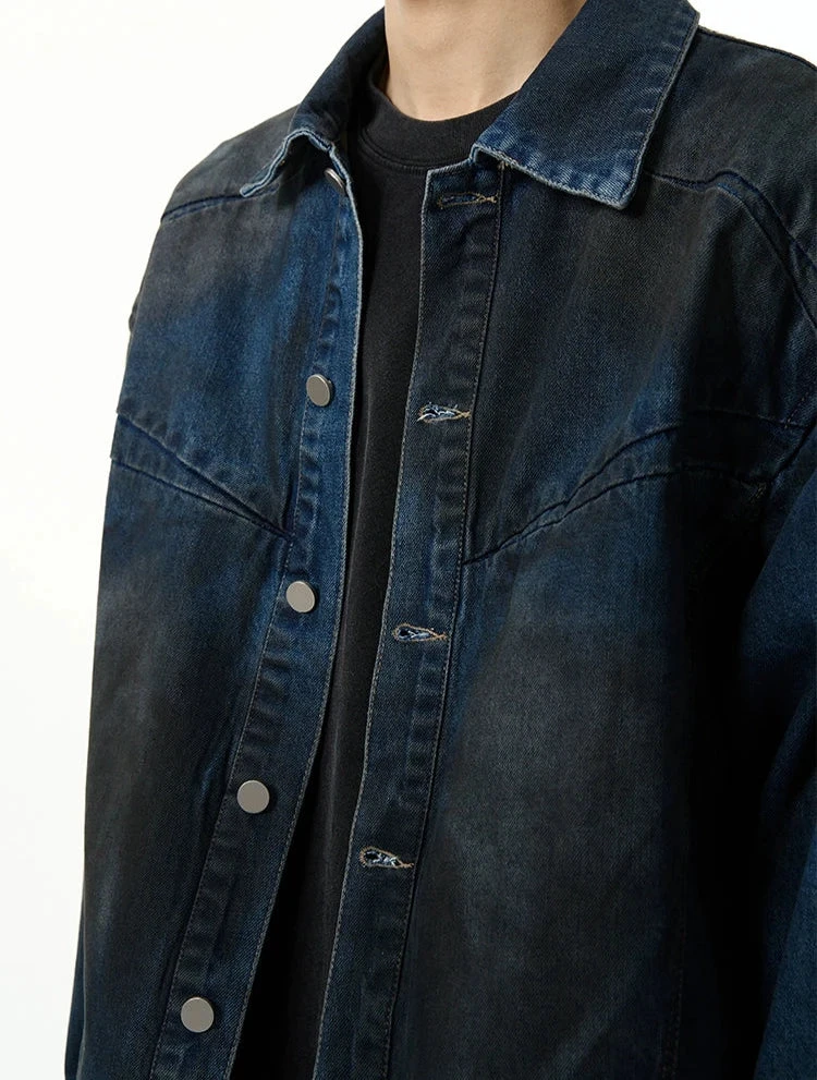 Wide-Fit Ombre-Effect Denim Jacket 5 Wide-Fit Ombre-Effect Denim Jacket - Image 5