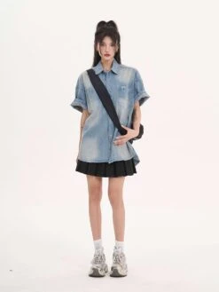 Oversized Faded Denim Button Top -Modern Wear Shop c5261c7bba731e149eabc7ddcf4ef25e