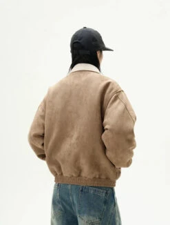 Suede Bomber Jacket With Contrast Corduroy Collar -Modern Wear Shop c5307790bebebabf02ec2315d36f07a8