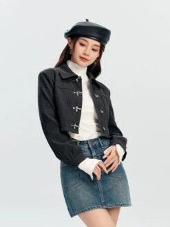 Textured Fireman Clasp Cropped Collar Jacket -Modern Wear Shop c54ba2a0cf208276ff6e2f95a5dd43cd