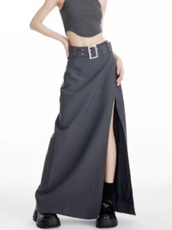 High Slit Maxi Skirt With Belt -Modern Wear Shop c574c72bb810d3eb0c20c4fddd22b15d