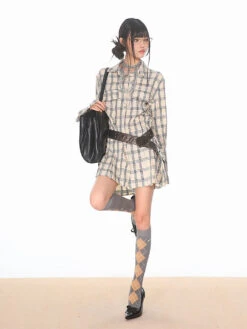 Flare Long Sleeve Pleated Mini Shirt-Dress -Modern Wear Shop c579b90cfa2c0b0eec79e9628677c656