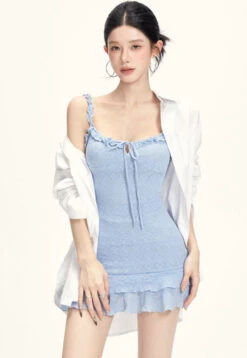 Textured Bodycon Mini Dress With Ruffle Strap And Hem -Modern Wear Shop c593d421ce3d4295e7ebd5a77beefe23