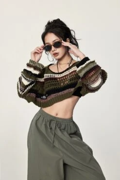 Oversized Striped Crochet Knit Sweater -Modern Wear Shop c59afd32e5f461846783d6df78c05b41
