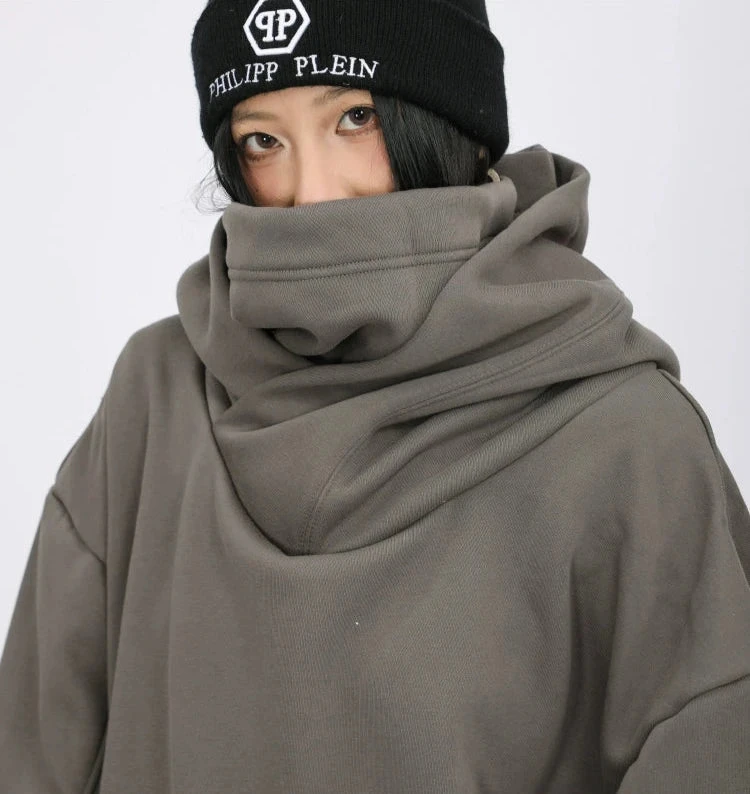 Oversized Drop Shoulder Layered Funnel-Neck Hoodie 5 Oversized Drop Shoulder Layered Funnel-Neck Hoodie - Image 5
