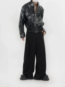 Glossy Bomber Jacket With Zipper Accents -Modern Wear Shop c604f60731c2f6e990d2d5f5e74593c3