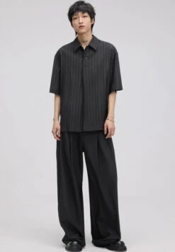 Pinstripe Drop Shoulder Half-Button Collared Shirt -Modern Wear Shop c6a41d303aa614b8060edd506c10da1e