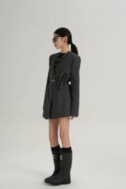 Oversized Lapelless Single-Button Blazer With Belt -Modern Wear Shop c6ce0c66b4ee05c58b4d349418004fa5