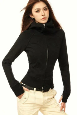 Skinny High Collar Hoodie Zip Jacket -Modern Wear Shop c6ce2cf47684e7efc0fb3d673e8df069