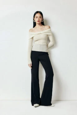 Off-Shoulder Ribbed Long Sleeve Halter-Neck Sweater Top -Modern Wear Shop c6d92f1f76bfac07ae139b9601d64414