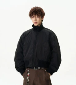 Ribbed Collar Cropped Bomber Flight Jacket -Modern Wear Shop c6ed63c48b39e8ed1ebc04d51070215a