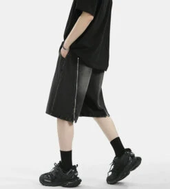 Zipper Detail Knee-Length Faded Denim Shorts -Modern Wear Shop c70cbb4bca76f2cfecdff328d6ab1cbc