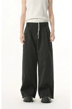 Mock Two-Piece Pinstripe Wide Leg Trousers With Elastic Waist