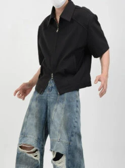 Half Sleeve Zip-Front Collared Shirt -Modern Wear Shop c75238151f26704cbca18d41ef5604b0