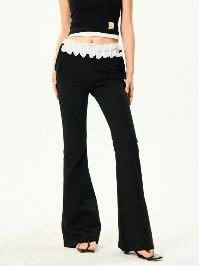 Ruffle Trim Flared Elastic Waist Pants 6 Ruffle Trim Flared Elastic Waist Pants - Image 6