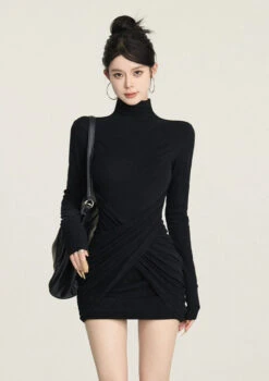 Turtleneck Ruched Criss Cross Long Sleeve Mini Dress 16 Turtleneck Ruched Criss Cross Long Sleeve Mini Dress -Modern Wear Shop c7d85eed761207db5fd4caef69597390