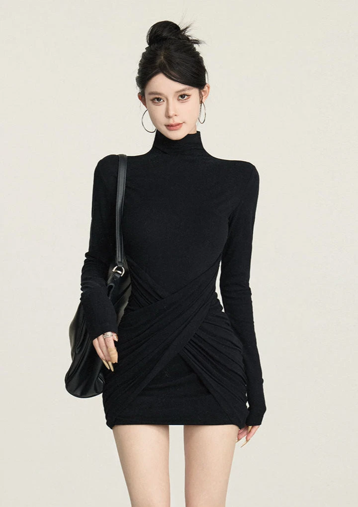 Turtleneck Ruched Criss Cross Long Sleeve Mini Dress 7 Turtleneck Ruched Criss Cross Long Sleeve Mini Dress - Image 7