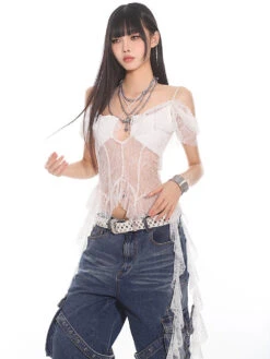 Lace Overlay Off-Shoulder Cropped Top With Hanging Ruffles -Modern Wear Shop c7eeafa281d90d52cba82f87d773c879 2721638c 6da5 4931 8543 65d45ae56c02