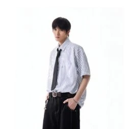 Oversized Stripe Short Sleeve Button Shirt With Chest Pockets -Modern Wear Shop c80b4f10cd37477fe86b28d2c70e412e