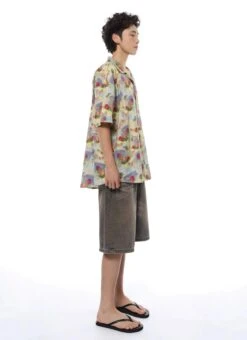 Floral Watercolor Print Oversized Short Sleeve Button-Up Shirt -Modern Wear Shop c811dc1084de07902f1b217f9c6d07a0
