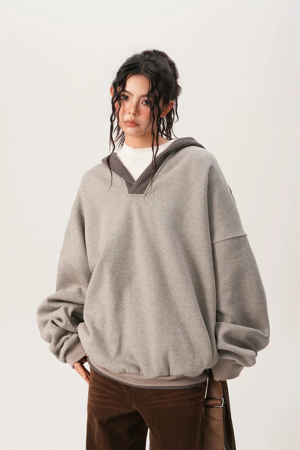 Oversized Knit Ribbed Heathered Hoodie 4 Oversized Knit Ribbed Heathered Hoodie - Image 4