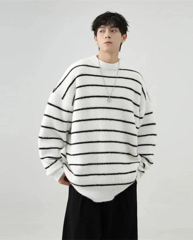 Stripe Oversized Drop Shoulder Knit Sweatshirt 4 Stripe Oversized Drop Shoulder Knit Sweatshirt - Image 4