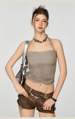 Metallic Ruched Halter Neck Crop Top -Modern Wear Shop c8641c97b63935f001825772270f61da