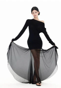 Long Sleeve Off Shoulder Top And Sheer Maxi Skirt Two-Piece Set -Modern Wear Shop c86c0de857947dd6ebb0c269e9d99947