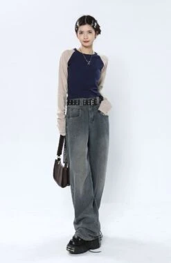 Ruched Side Baseball Long Sleeve T-Shirt -Modern Wear Shop c87dc1fa102bcb65b00f271f600b6471