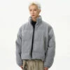 Textured Mid-Crop Puffer Jacket With Ribbed Pocket Details