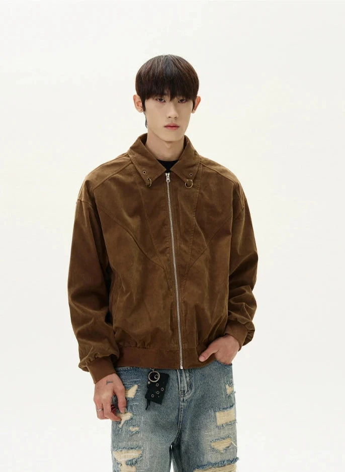 Suede Bomber Jacket With Collar Rings Detail 2 Suede Bomber Jacket With Collar Rings Detail - Image 2