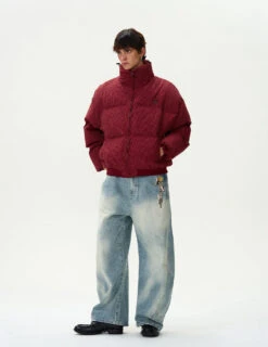 Checker Stand Collar Drop Shoulder Puffer Jacket -Modern Wear Shop c8b8d3a29208a57249d89f32ec845358