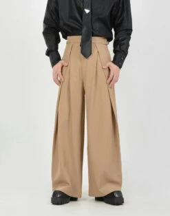 Wide Leg Pleated Palazzo Trousers With Belt Detail -Modern Wear Shop c8cd9a0fb4d0d86880ed615451b739d3