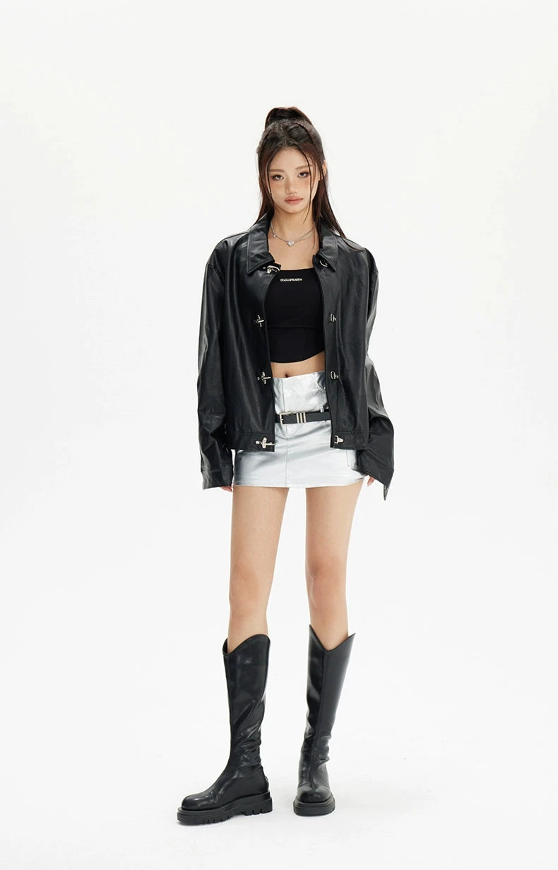 Faux Leather Fireman Buckle Oversized Jacket 8 Faux Leather Fireman Buckle Oversized Jacket - Image 8