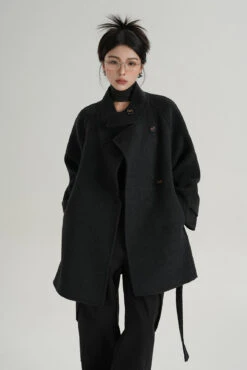 High Collar Asymmetric Button Coat With Belt 15 High Collar Asymmetric Button Coat With Belt -Modern Wear Shop c91f7b9d5fb3108c4664958362816051