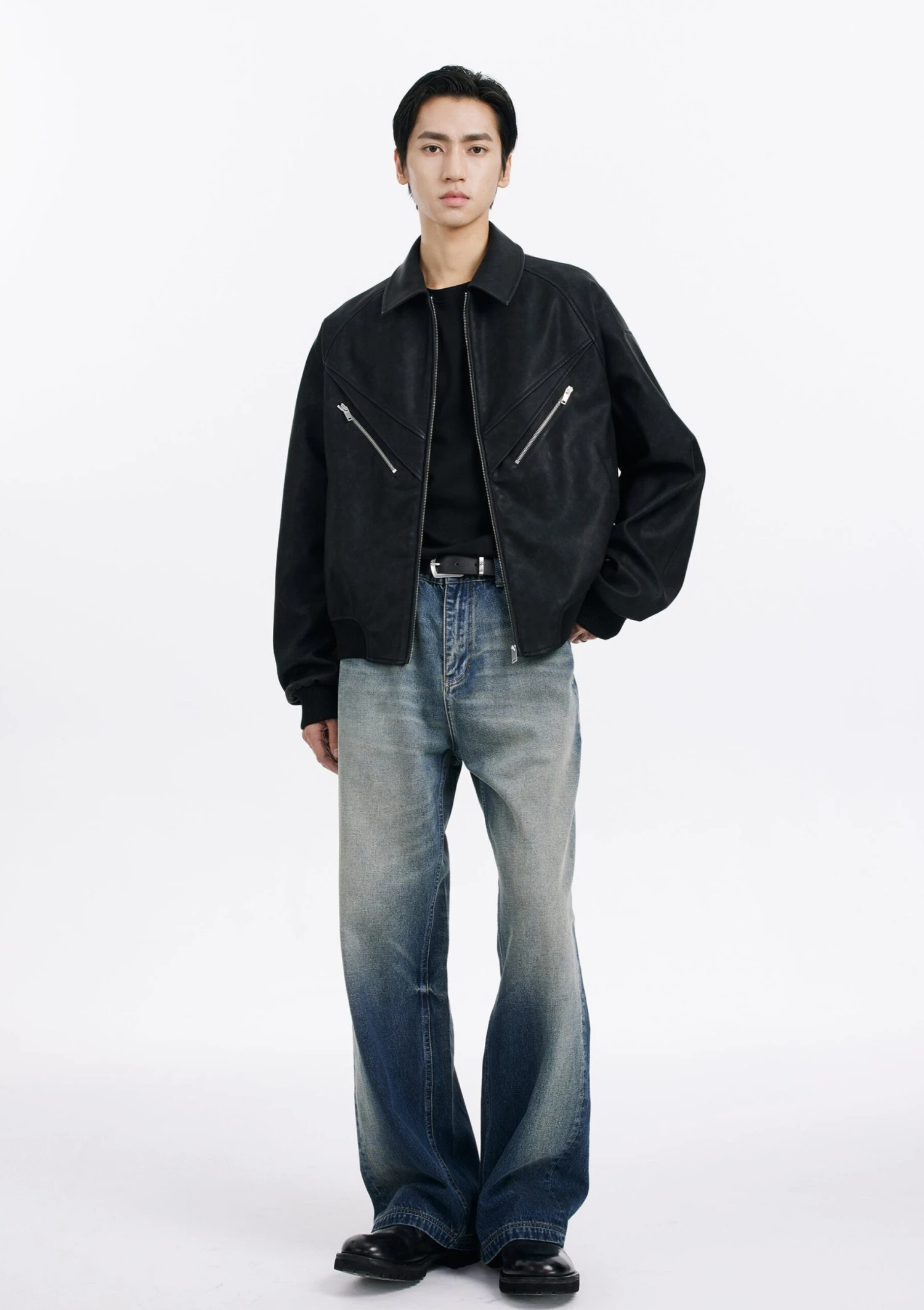 Faux Leather Bomber Jacket With Zip Pocket Details 4 Faux Leather Bomber Jacket With Zip Pocket Details - Image 4
