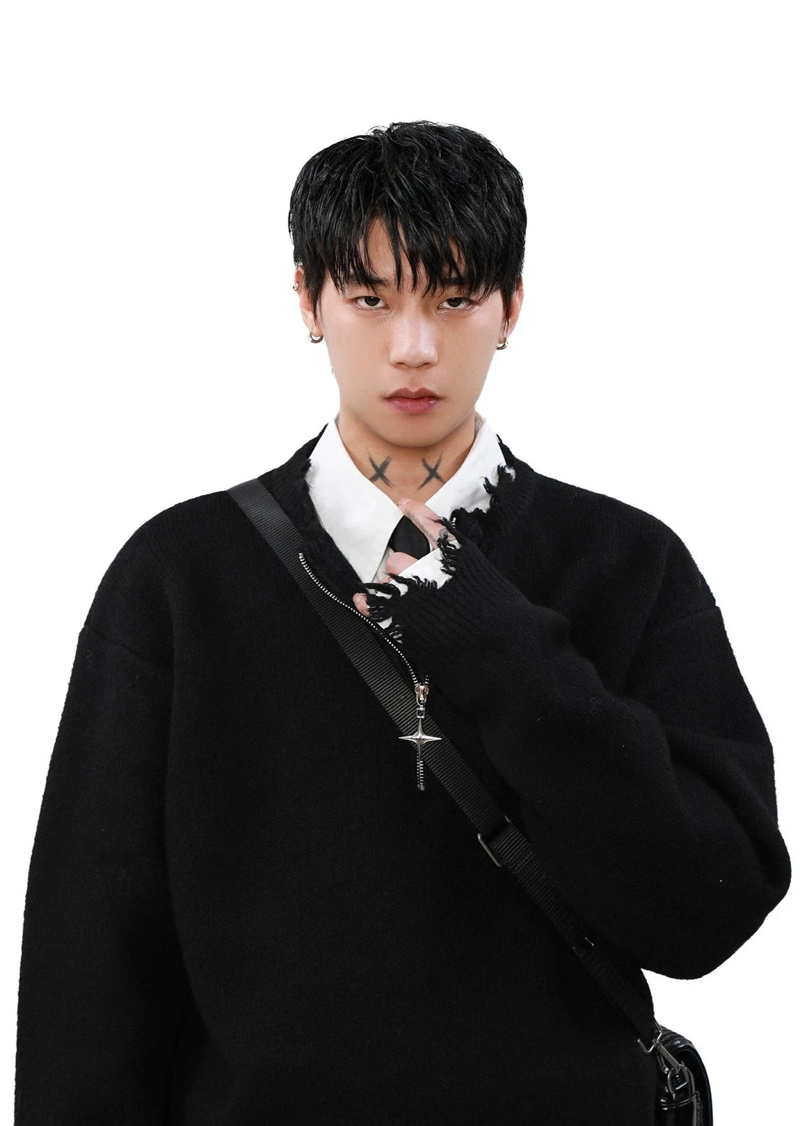 Distressed Ribbed Hem Half Cross Zip Fuzzy Sweater 9 Distressed Ribbed Hem Half Cross Zip Fuzzy Sweater - Image 9