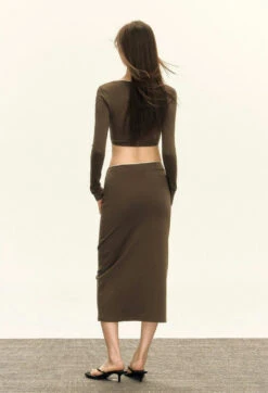 Skinny Bow-Detail Long Sleeve Crop Top And Maxi Skirt Two Piece Set -Modern Wear Shop c95bc3d19a3e1550dd3396df8f40f75d