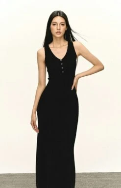 Sleeveless Ribbed Maxi Dress With Button Details -Modern Wear Shop c95e6f19ca017d501b7dca84229d7271