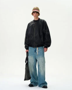 Oversized Distressed Faux Leather Bomber Jacket With Sleeve Pocket 26 Oversized Distressed Faux Leather Bomber Jacket With Sleeve Pocket -Modern Wear Shop c97d422e0dadcde1e3512d45d2024710