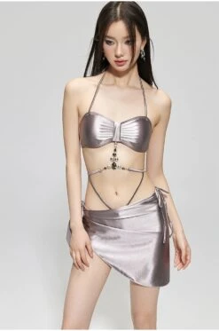 Metallic Bandeau Bikini With Jewel Accents And Sarong Set -Modern Wear Shop c98925f2b40393334d97066c8af05f0b