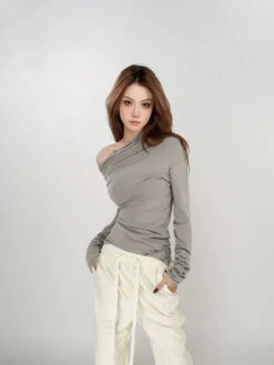 Asymmetrical Neckline Long Sleeve Top 21 Asymmetrical Neckline Long Sleeve Top -Modern Wear Shop c99256776a5ed40df6c00f0e37d2da62